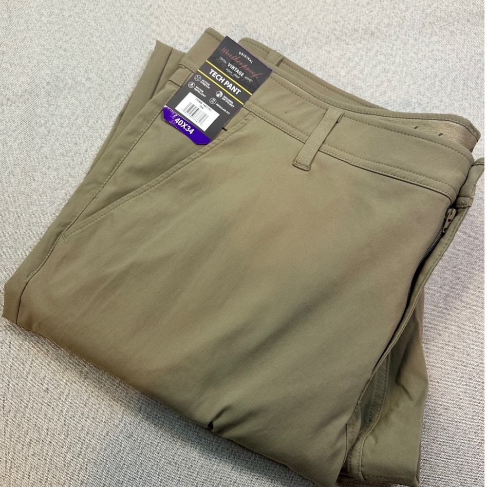 Weatherproof Vintage Tech Pants Mens 40x34 Tan Nylon Stretch Water Repellent NEW